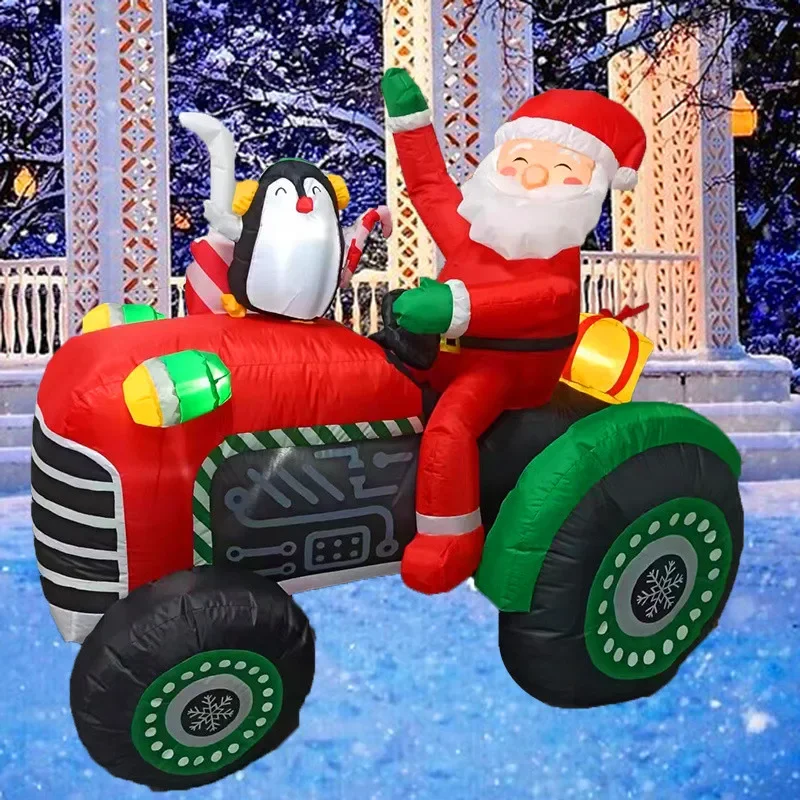 1.5M/5FT Christmas Inflatable Toys Decoration Santa Claus Drive Tractor Build-in LED Lights Xmas Festival Party Inflatable Model