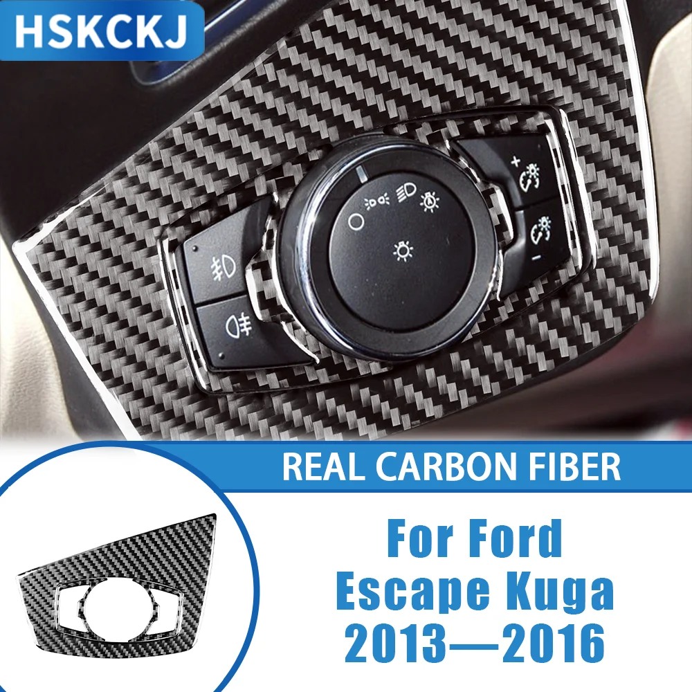 

For Ford Escape Kuga 2013—2016 Car Accessoreis Carbon Fiber Headlight Switch Set Panel Interior Cover Trim Sticker Modification