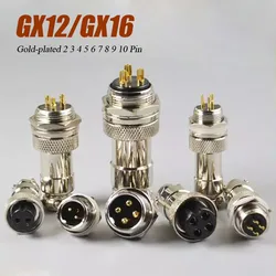 1pc Gold-plated GX12/GX16 Aviation Plug Socket 2 3 4 5 6 7 8 9 10 Pin Male Female Connector Soldering Industrial Connectors