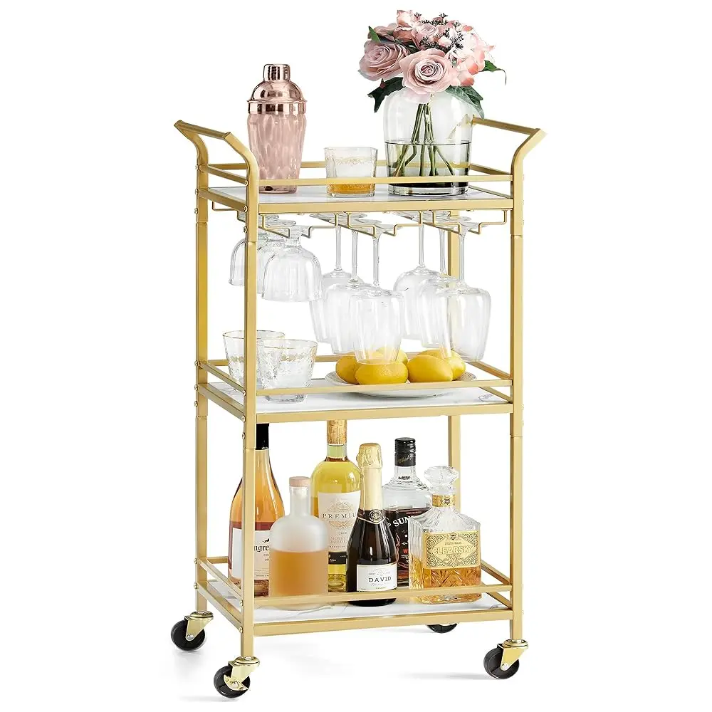 

Bar Cart, Home Bar Serving Cart, Small Bar Cart With 3-Tier Shelf, Wine Holders, Glass Holders, Mini Bar Cart For Small Spaces,