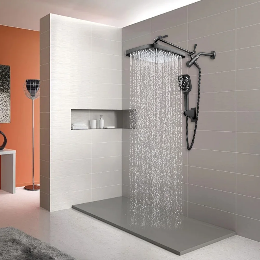 

12 Inch Rainfall Rain Shower System Height/Angle Adjustable Hand Shower Head Shower Set with Extension Arm In Wall Shower System
