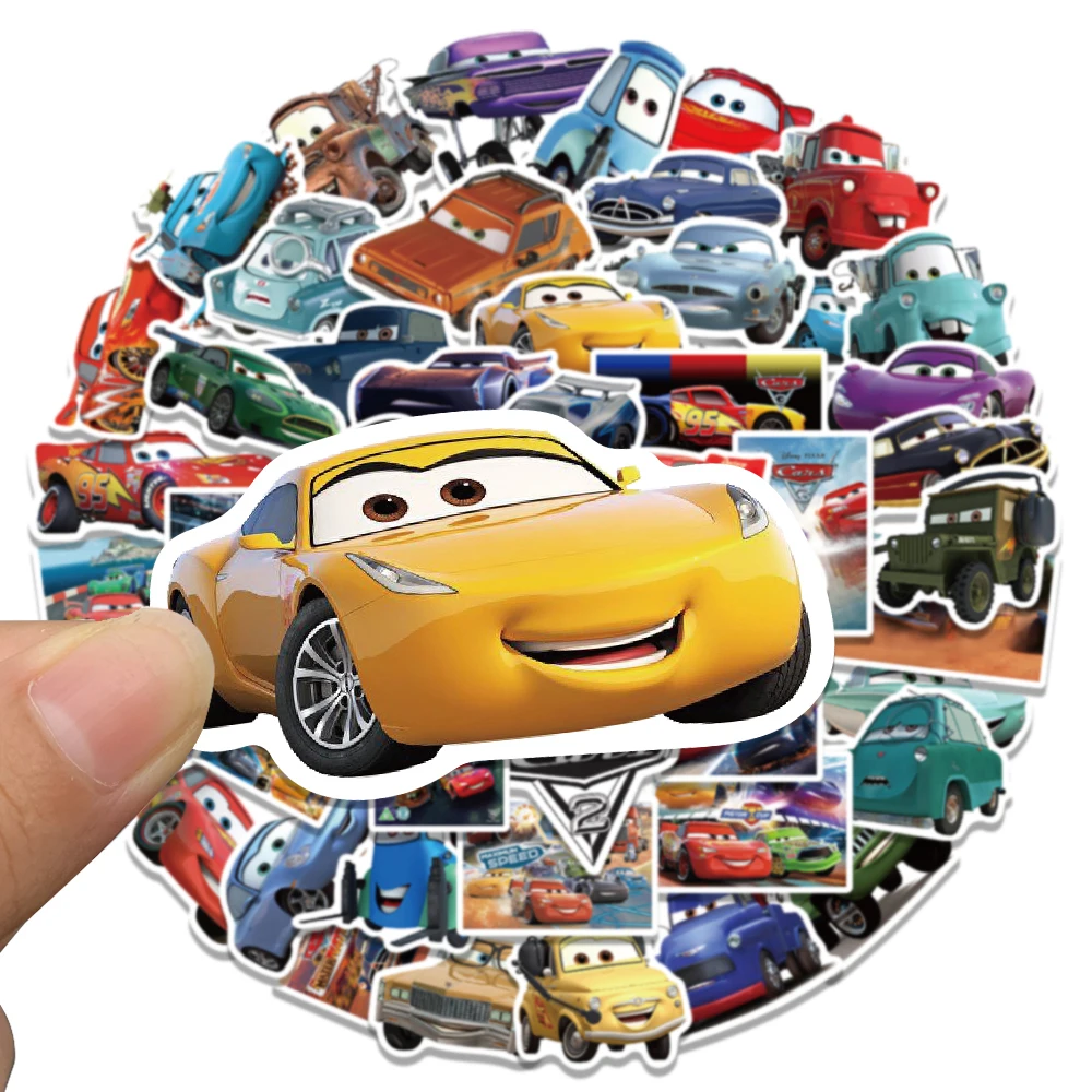 Disney pixar adesivos, carros, relâmpago mcqueen, desenhos animados, à prova d'água, para laptop, skate, carro, telefone, decalque, brinquedo das crianças, 10/30/50pcs