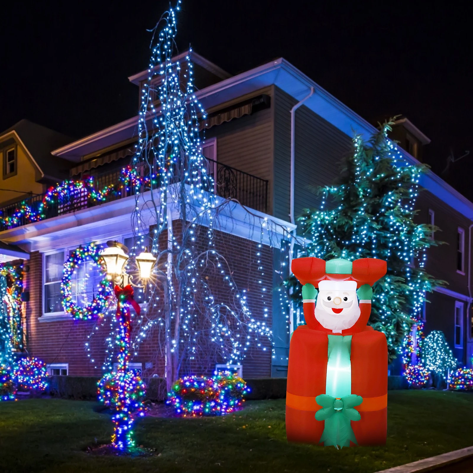 1.5 متر/5FT زينة عيد الميلاد لعبة قابلة للنفخ سانتا كلوز عقد هدية صندوق ساحة المنزل الحلي مع مصباح ليد لعبة عيد الميلاد