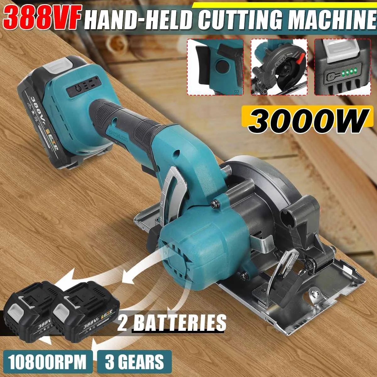 

KEUHZ 125mm 3000W Brushless Cordless Electric Circular Saw 388VF Woodworking Machine Wood Cutters for Makita 18V Battery