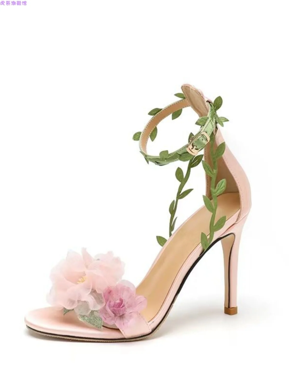 New white fairy style flower vine open toed scarpe da sposa con tacchi sottili e tacchi alti, sandali con cinturino dritto da donna