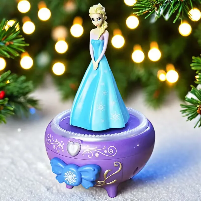 Caja de música de princesa de Disney Mickey Mouse con caja de regalo, figuras de juguete bonitas de princesa, juguete de cumpleaños