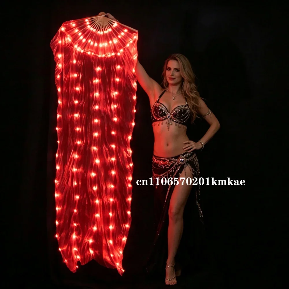 LED Full Color Belly Dance Silk Fan Veil Stage Performance Accessories Lumminous Fans for Dancing Party Wedding