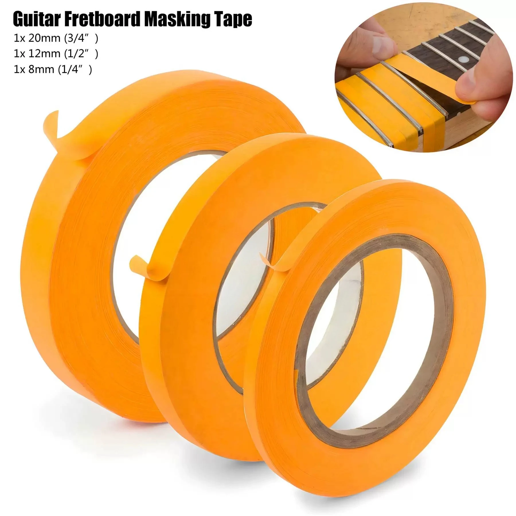 3‑Pcs Guitar Fingerboard Masking Tape Residue‑Free Adhesive Tape Electric Guitar Bass Maintenance Repair Accessory