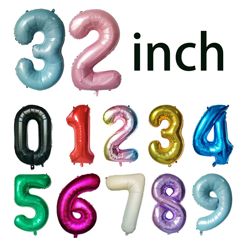 32Inch Big Foil Birthday Balloons Helium Number Balloon 0-9 Happy Birthday Wedding Party Decorations Shower Large Figures Globos