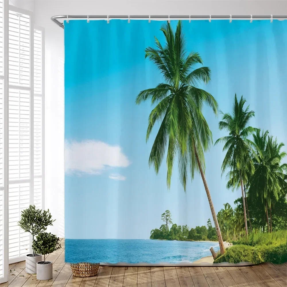 Natural Scenery Shower Curtains Waterfall Green Plant Flower Garden Park Landscape Bathroom Decor Cloth Curtain Set with Hook