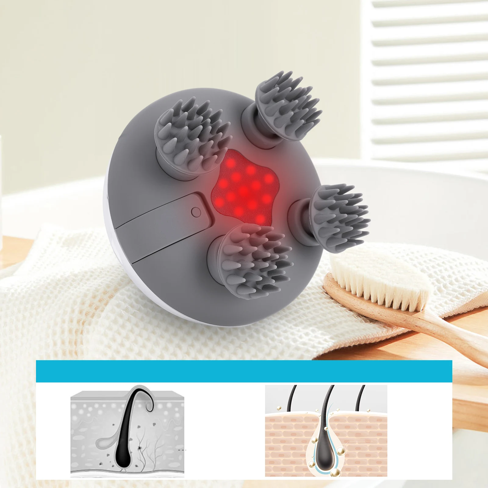 

Infrared Hair Stimulator with 8 Silicone Massage Heads Scalp Kneading Vibrating Device IPX7 Waterproof for Body Relaxation