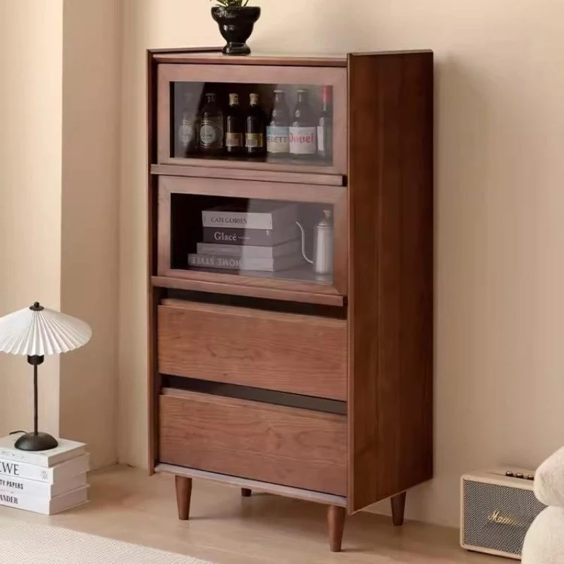 Black walnut solid wood sofa side cabinet living room cherry wood locker