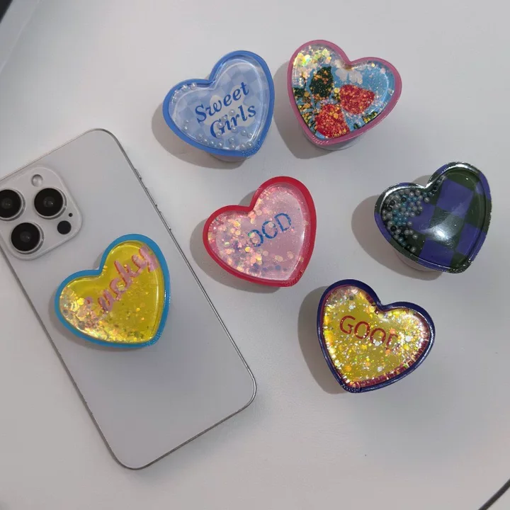 Новый стильный держатель подушки безопасности для мобильного телефона в форме сердца с песчаным потоком, подходит для всех серий телефонов Apple и Samsung