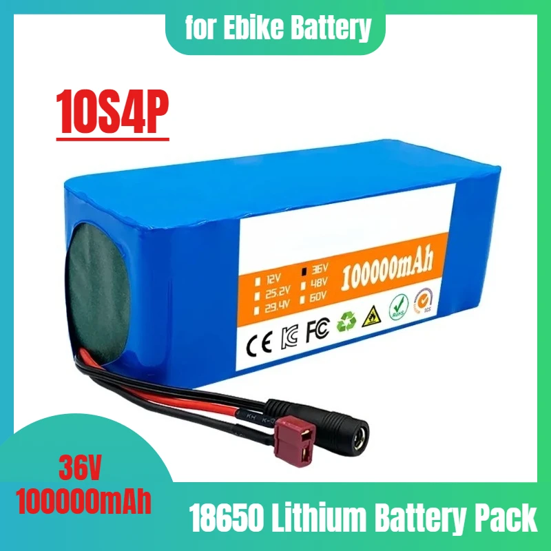 10s4p 36V 100000mAh Large Capacity 18650 Lithium Battery Pack with BMS for Ebike Battery
