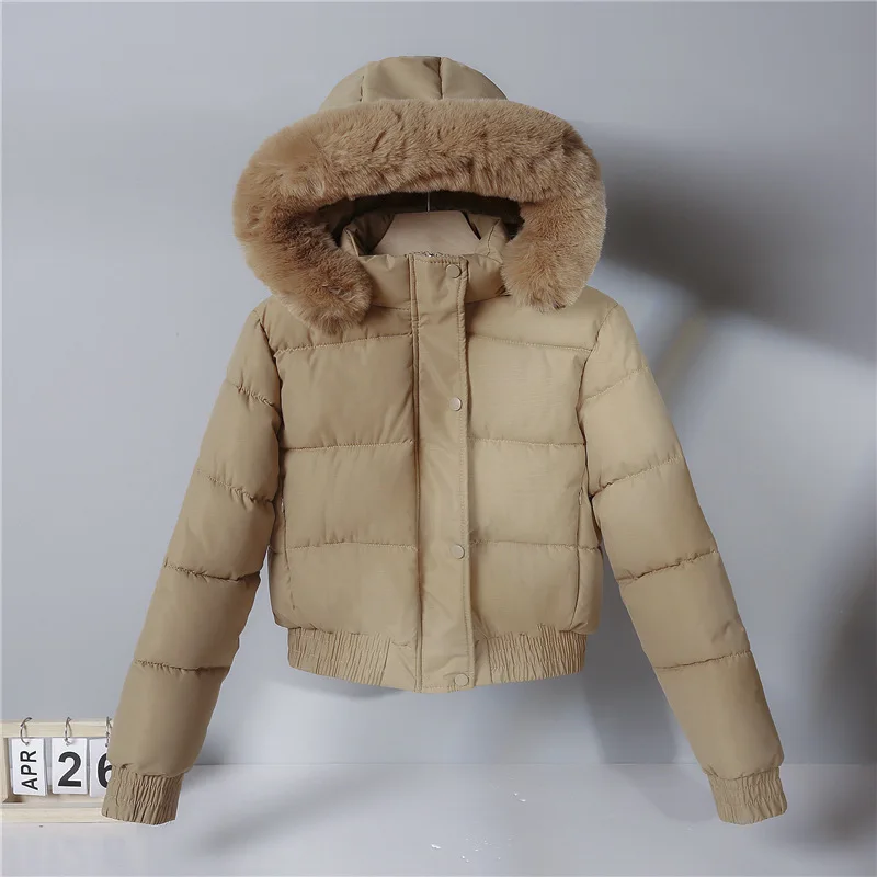 Winter Hooded Cotton Clothes For Women Solid Color Thickened Warm Short Padded Jacket Korean Loose Long Sleeved Quilted Coat