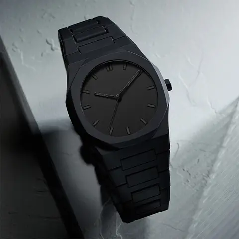 All Black Octagonal Minimalist Scale Men's Steel Strip Business Quartz Watch