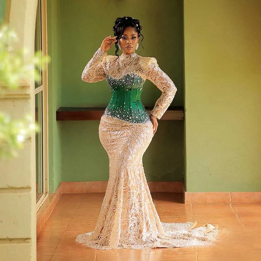 

Блестящие блестки и бисерные платья для выпускного вечера 2025 Couture Aso Ebi, свадебное второе платье с кристаллами, кружевное платье на день рождения, африканское вечернее платье