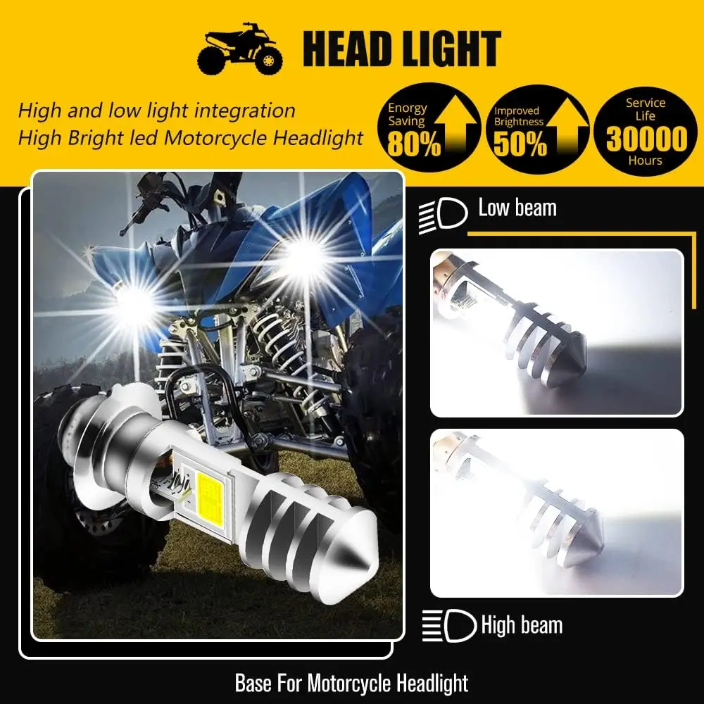 2xH6M LED Bulbs AC/DC 12-48V P15D LED Bulbs 6000K LED Motorcycle Bulbs Suitable For ATV YFZ YFM Raptor Grizzly Kodiak Motorcycle