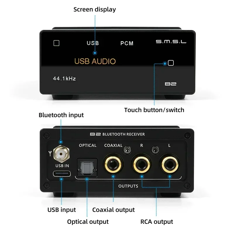 محول جهاز استقبال الصوت SMSL B2 ، USB ، بلوتوث ، رقاقة فك CS43131 ، DAC USB ، محوري ، بصري ، خرج RCA
