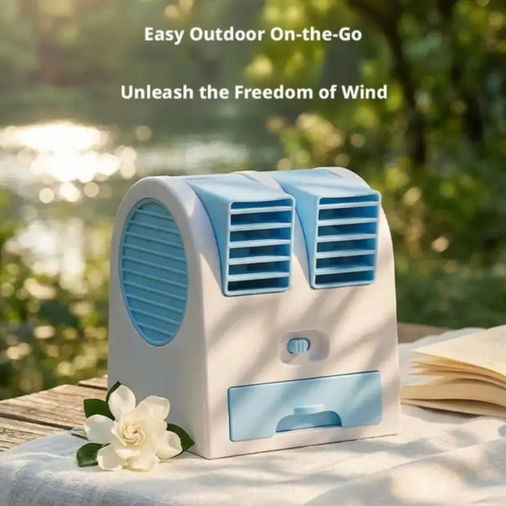 Quiet Mini Air Cooling Desk Fan Battery Powered Dual Air Outlet USB Rechargeable Desk Fan Ice Box Ice Water Tray