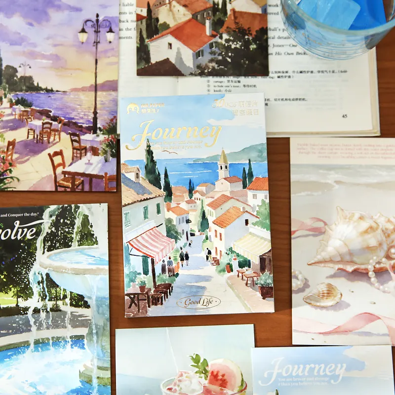

30pcs Clear Sky Holiday Series Ins Art Landscape Illustration Commemorative Card Postcard DIY Scrapbooking Material Craft Paper