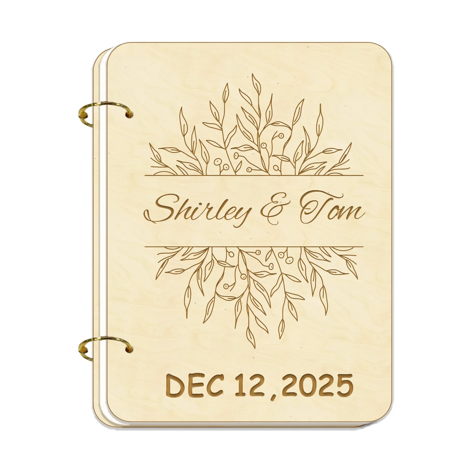 Personalized Wooden Wedding Card Scrapbook - Shirley & Tom Design, 20x15cm Engraved Memory Book, Wedding Card Keeper Gift