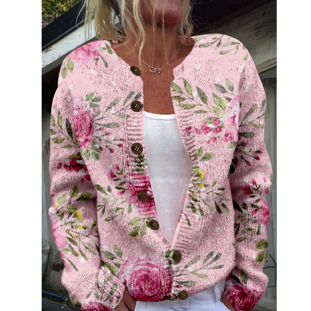 

Autumn Winter Knitted floral Cardigan Vintage Fashion Casual Sweater Streetwear Women Sweaters Knit Top Cozy Jumpers Fashion