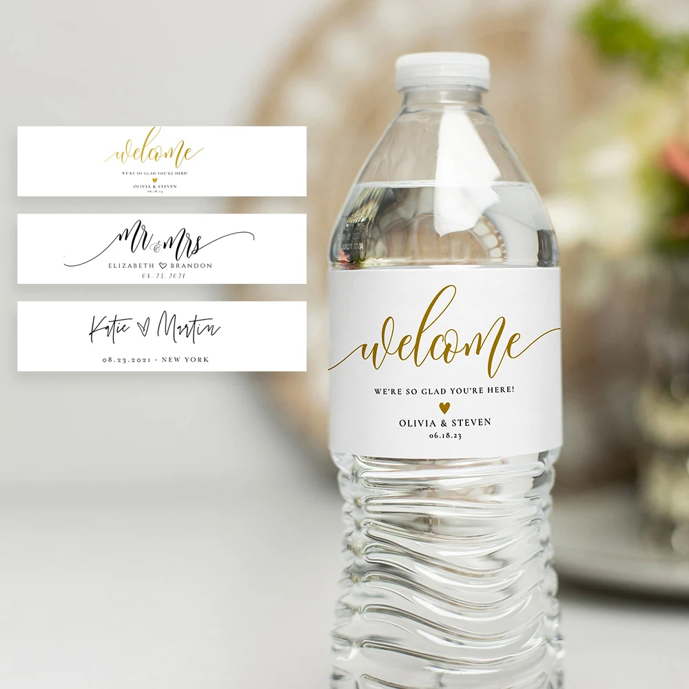 Etiqueta personalizada para botella de agua de boda, pegatina para botella de agua de agradecimiento para fiesta de cumpleaños, regalo de bienvenida