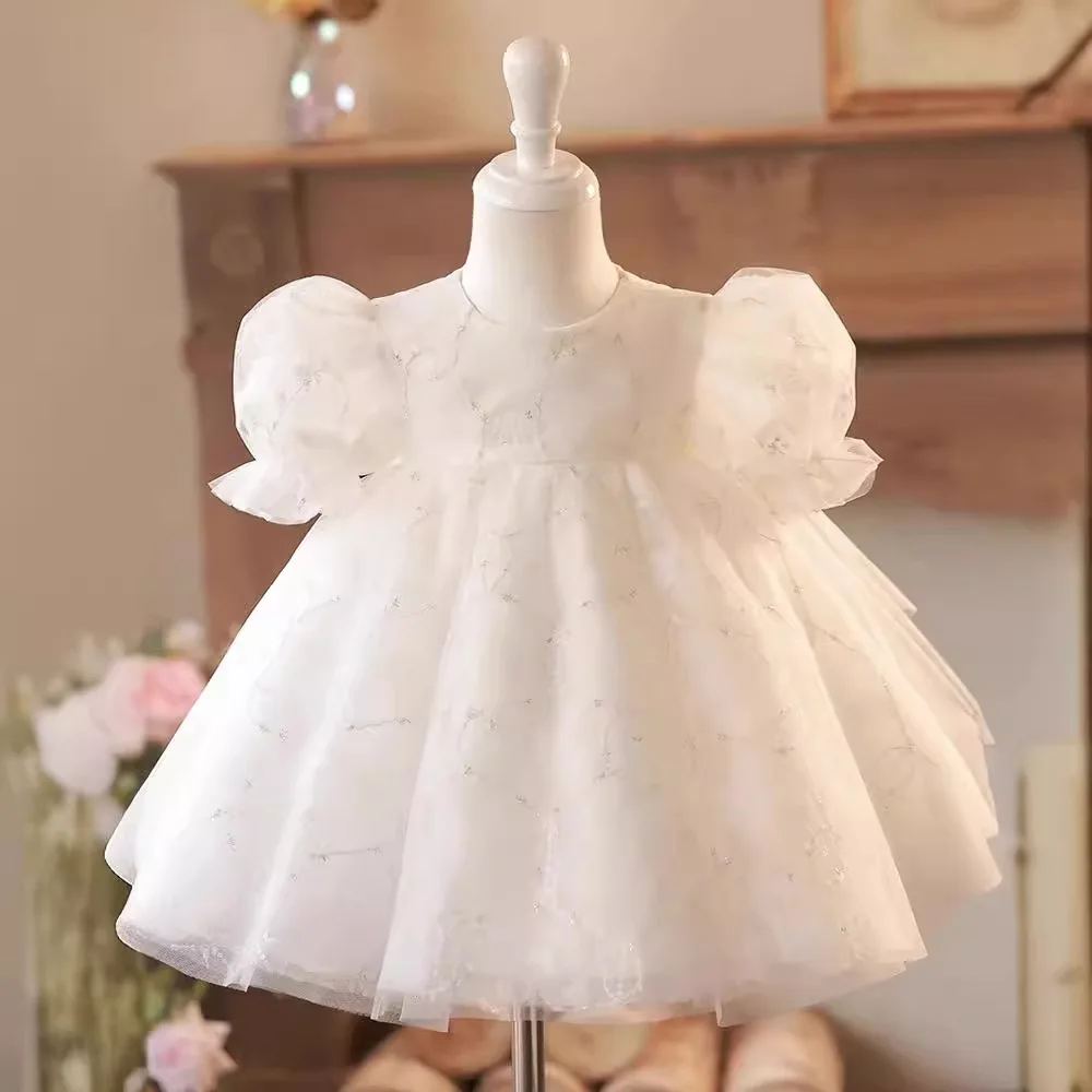 IYEALHigh end Luxury Baby Girl Dresses for Baptism First Communion Fashion Flower Girls Dresses Bubble Sleeves Christening Gowns