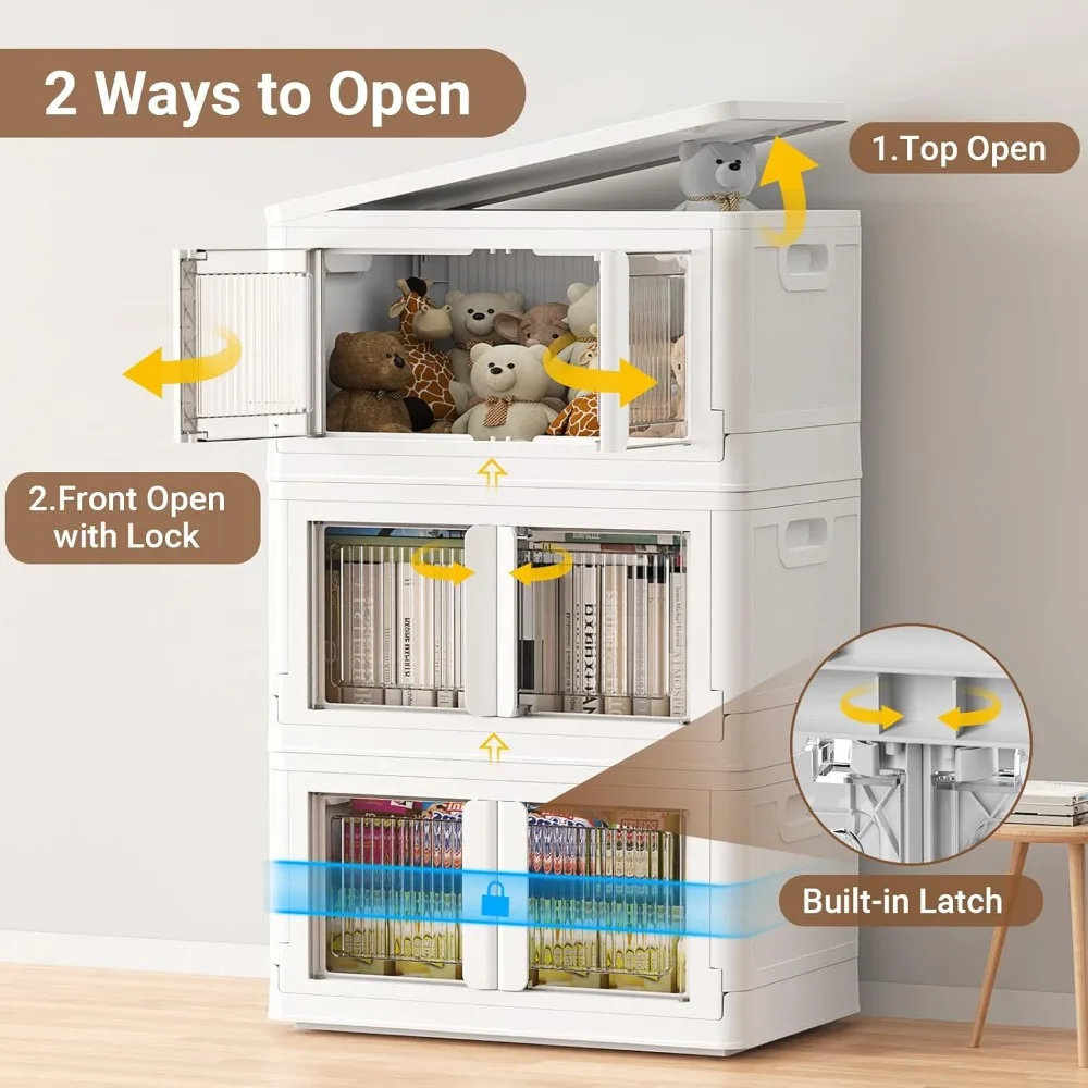 صناديق تخزين بلاستيكية من BROVIEW 400QT مع أغطية، وصناديق قابلة للتكديس بسعة 100 جالون مع عجلات وأبواب، ومنظمات خزانة قابلة للطي، وخزانة f #3