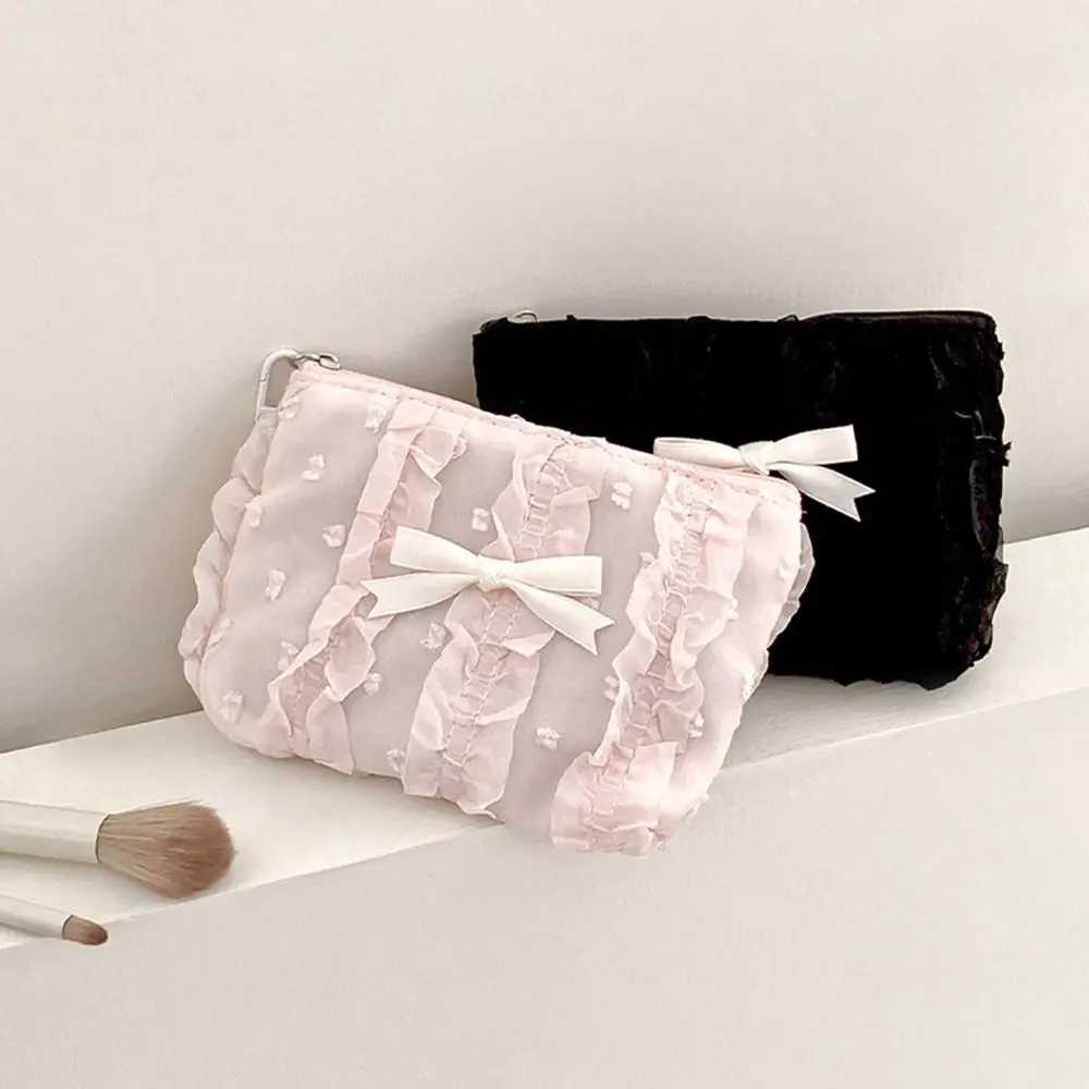 Ins Ballet Style Bowknot Coin Purse Sweet Soft Lightweight Lace Bow Wallet Keys Cards Lipstick Earphone Small Clutch Bag Girls