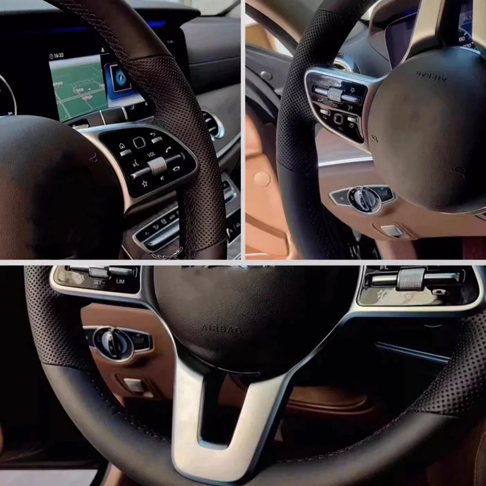 Handgenähter perforierter Mikrofaser-Leder-Lenkradbezug für Opel Insignia, Astra K, Corsa E, Crossland X, Grandland X – Detail 2