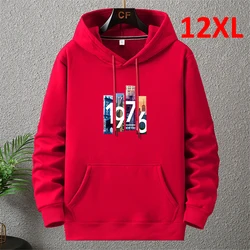 Plus Size 12XL 10XL Hoodies Men Autumn Winter Thick Fleece Hoodie Male Big Size 12XL Print Hooded Pullover Loose Hoodies Red