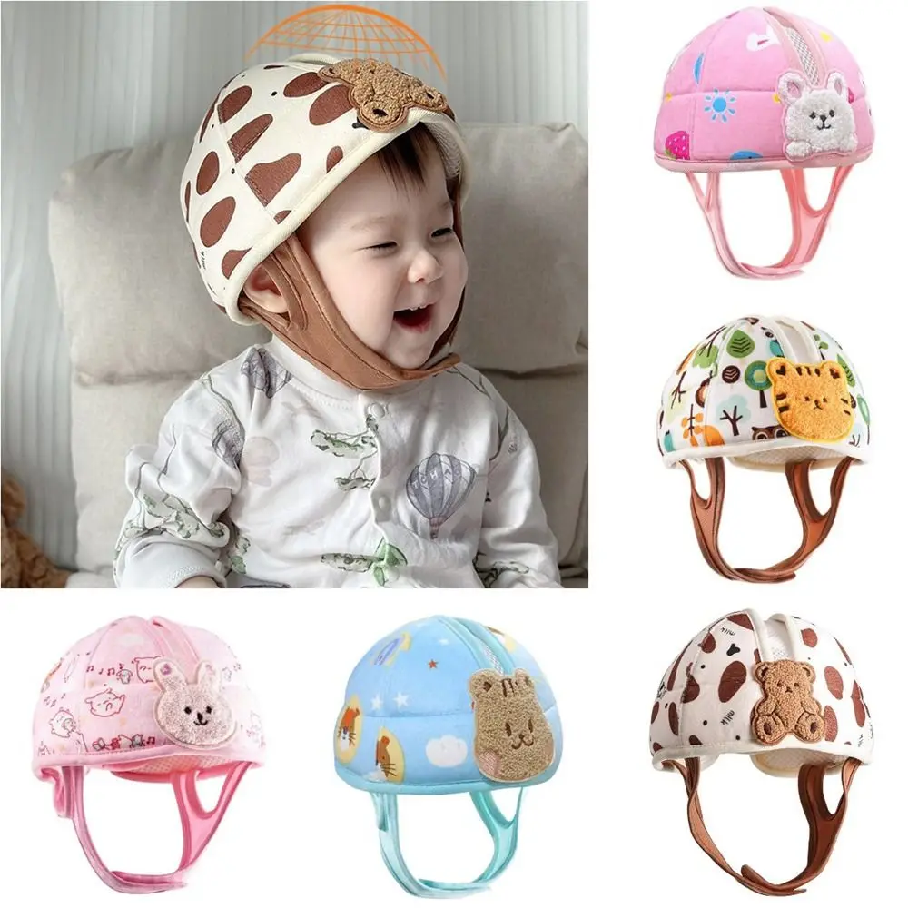 Cartoon Baby Safety Helmet Anti-fall Pad Adjustable Toddler Head Protection Hat Breathable Shock-absorbing Baby Safety Headgears