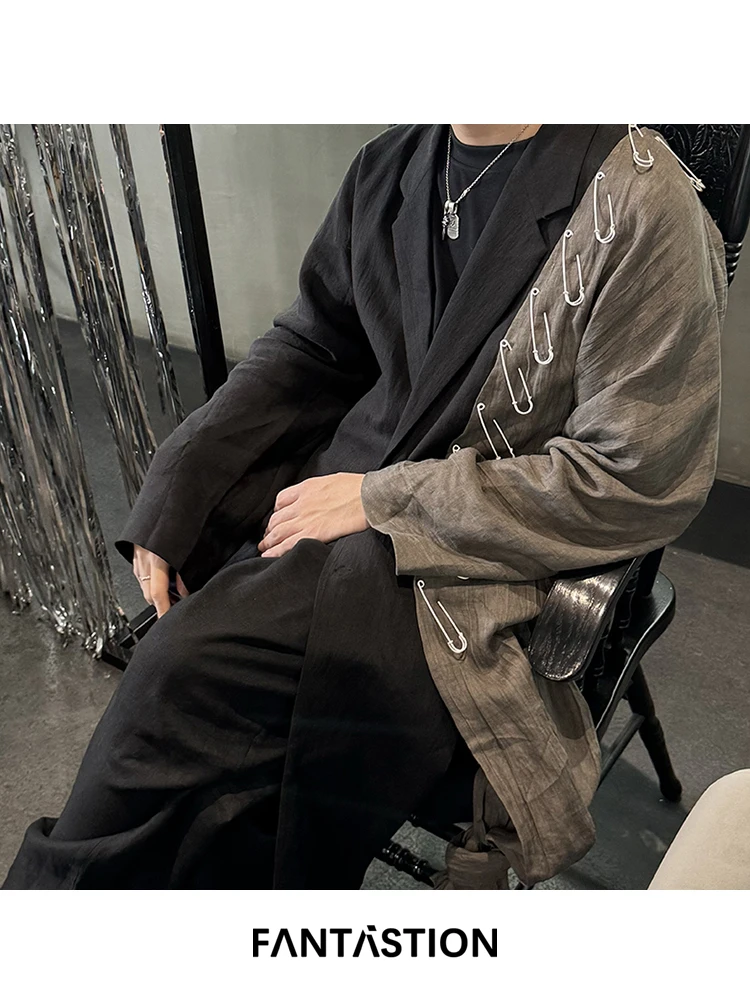 

FANTASTION оригинальный дизайн льняная длинная куртка белая брошь кулон повседневный плащ унисекс нерегулярные ленты куртки топы на каждый день