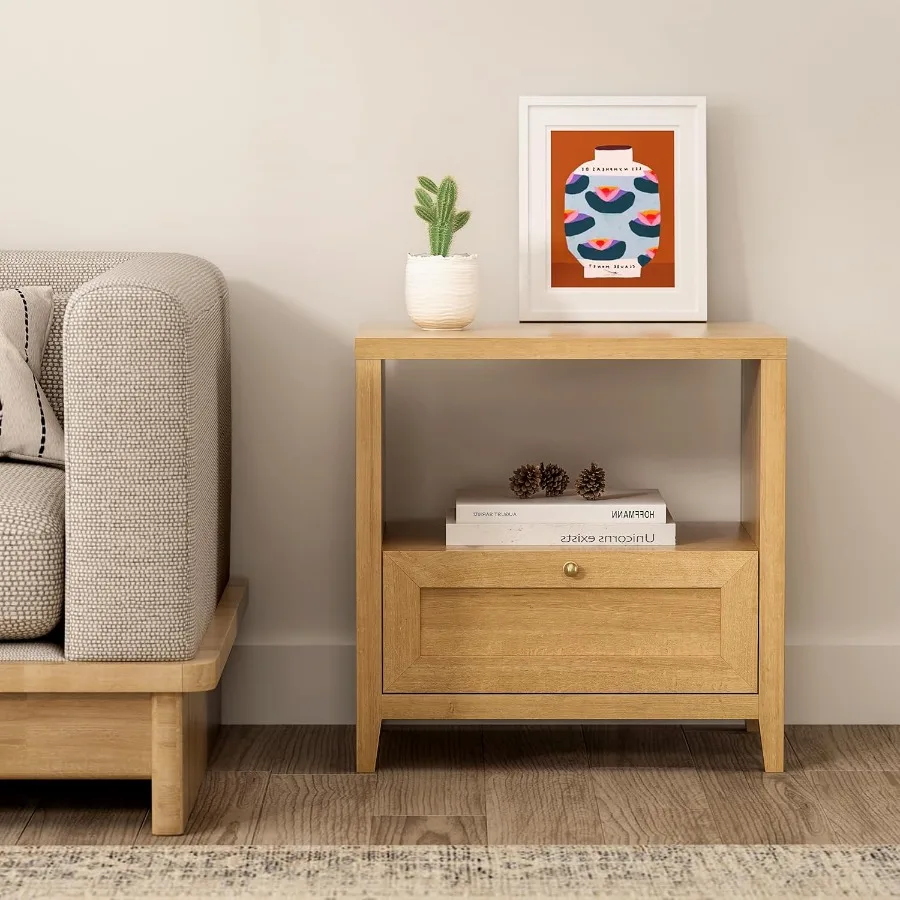 Nightstand with Storage Modern Farmhouse End Table with Drawer Wide Bedside Table for Living Room Bedroom tural Oak