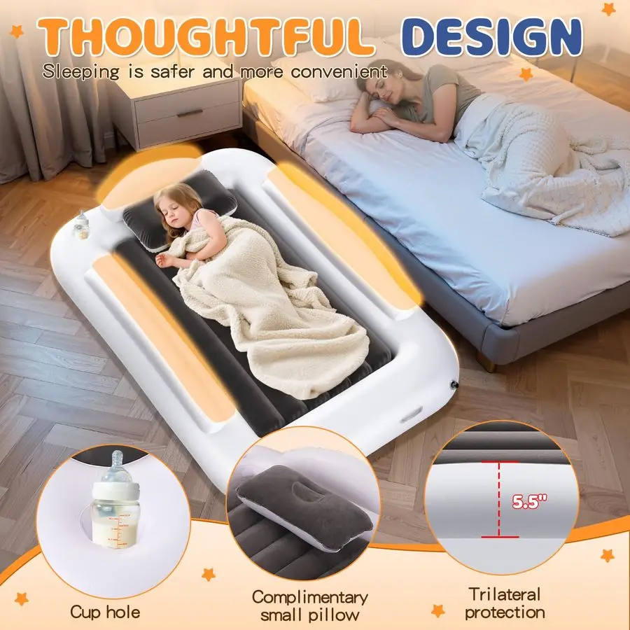 

Inflatable Toddler Travel Bed Portable Toddler Kids Travel Bed with Safety Sides Complete Kids Air Mattress Set with HighSpeed