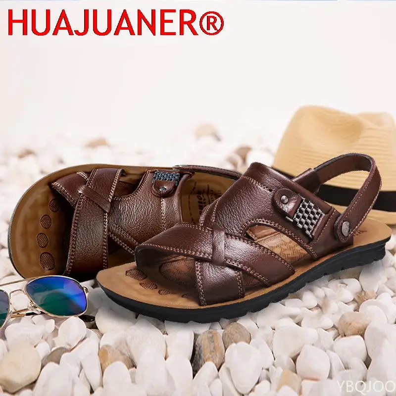 Big Size 48 Men Leather Sandals Summer Classic Men Shoes Slippers Soft Sandals Men Roman Comfortable Outdoor Walking Footwear