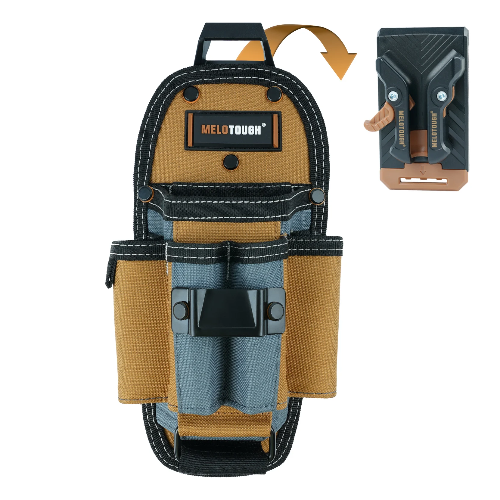 

7-Pocket Technician Pouch-Small Pocket Tool Belt Pouch with Belt Clip,Clip on Larger Pockets & Loop, Clip on