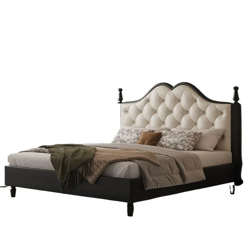 

American buckle double leather retro style master bedroom French flannel light luxury princess bed