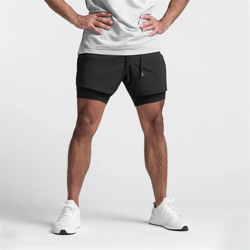 

2026 New Summer Men's double-deck shorts Fitness Quick Dry Training Shorts men 2 In 1 Multi-pocket sweatpants casual men shorts