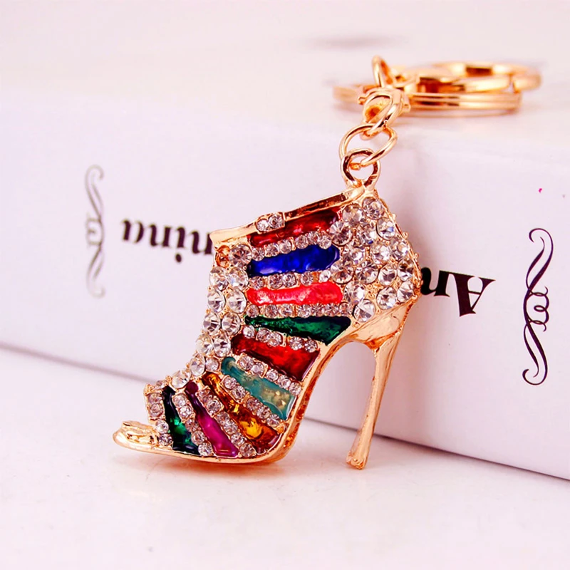 Creative Colorful Epoxy Craft Set High Heels Shoes Keychain Ladies Bag Accessories Metal Pendant Small Gift Jewelry