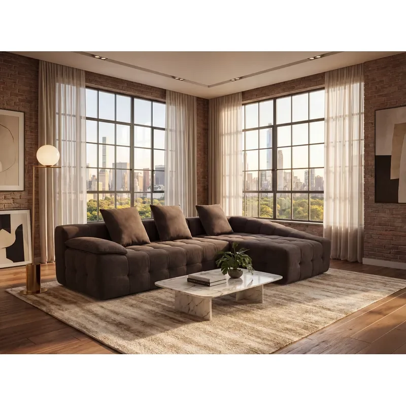 Modular Upholstered L-Shape Combination Sofa Italian Minimalism Design Vacuum Compressed Boneless Space-Saving Villa Movable
