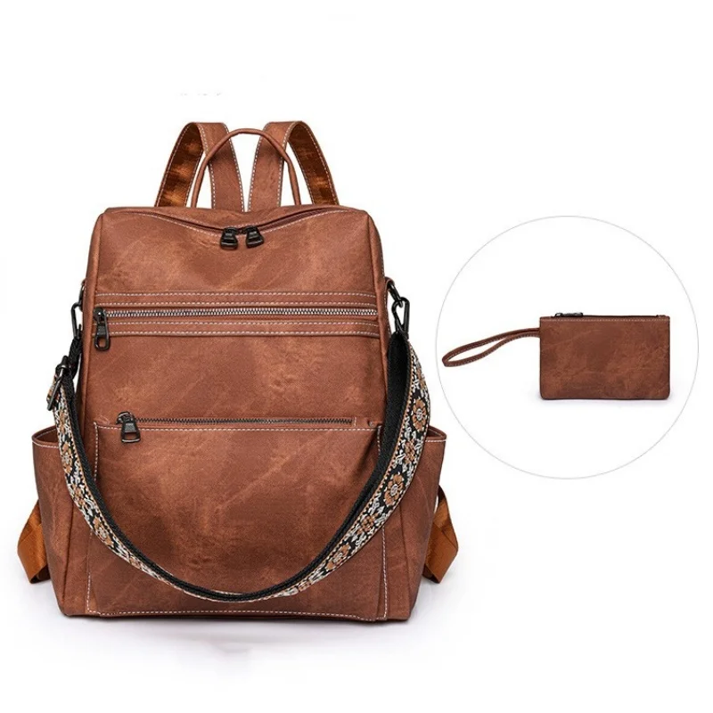 2024 Women Leather Backpacks Vintage Shoulder Bag Female Backpack Ladies Travel Backpack Women\'s Wallet School Bags for Girls