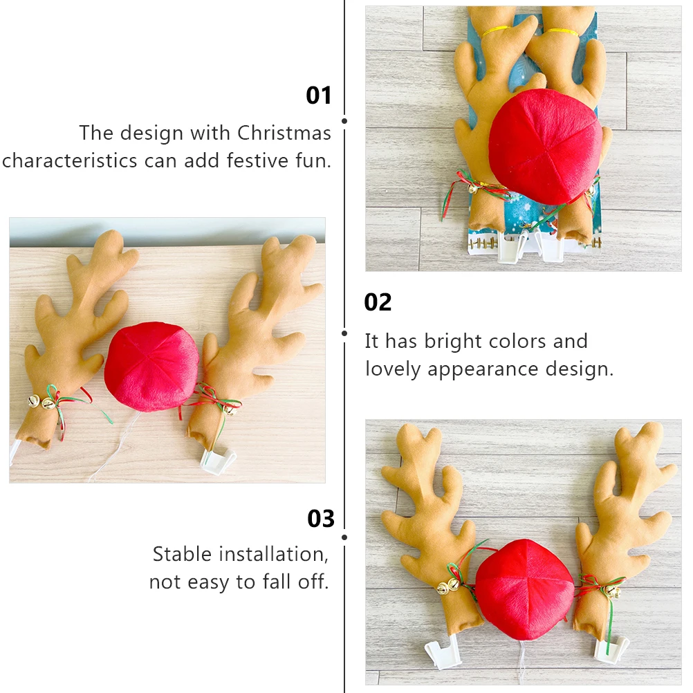 

Christmas Reindeer Antlers Flannel Cotton Decoration Auto Xmas Supplies Festive Car Reindeer Antlers Nose naments Gifts