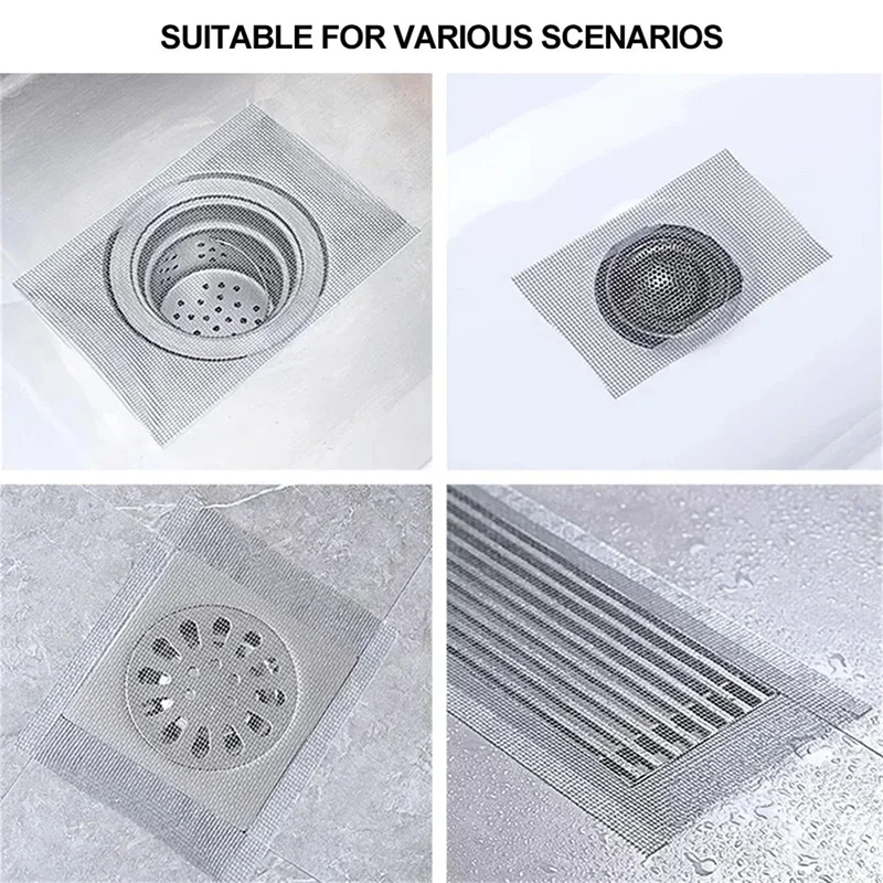 Self-Adhesive Shower Drain Hair Catcher Cuttable Floor Drain Stickers Disposable Mesh Bathroom Kitchen Sink Strainer Hair Filter