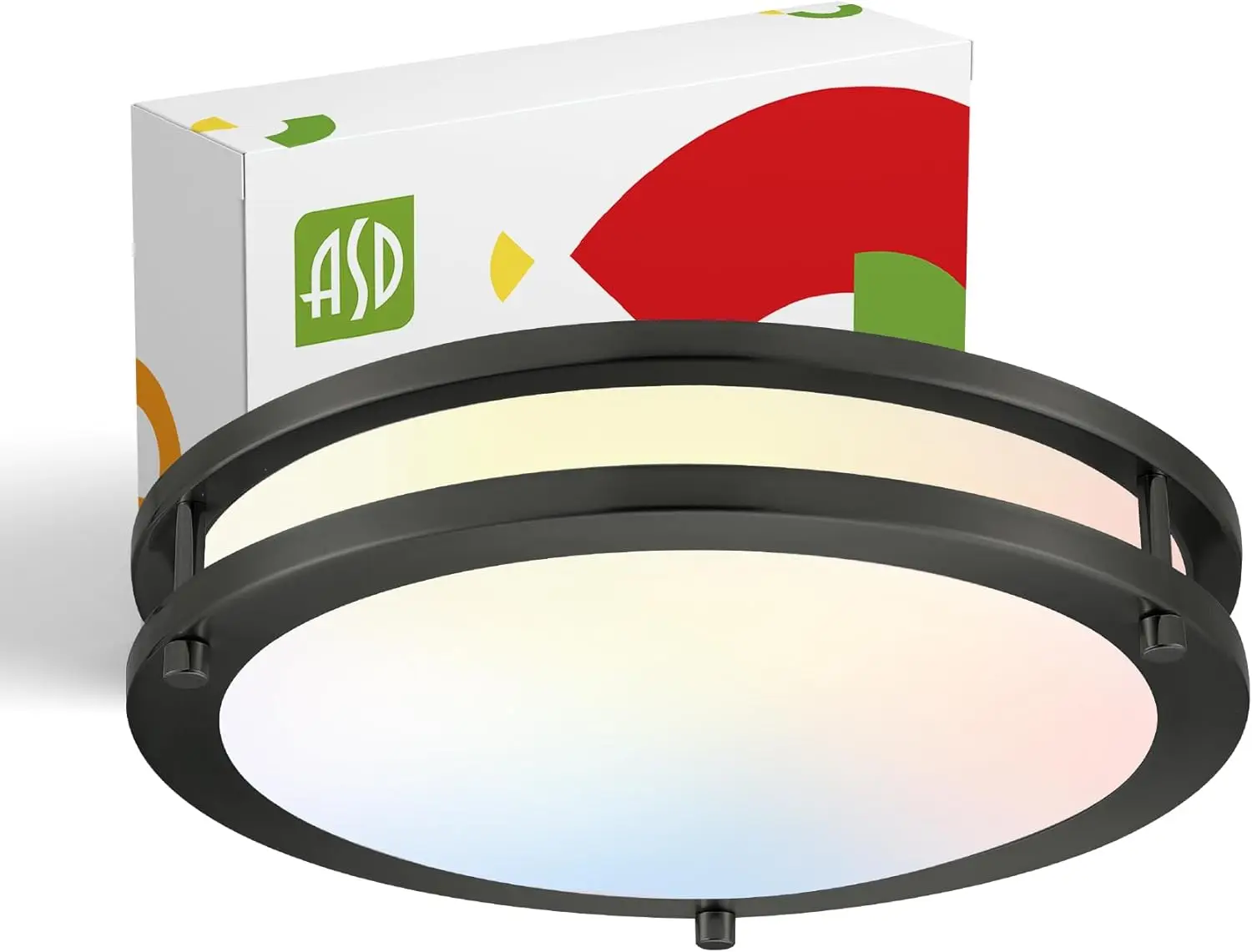 

12" Round LED Flush Mount Ceiling Light, 20W 1532LM, Dimmable 3CCT 3000-5000K, ETL Energy Star, Black
