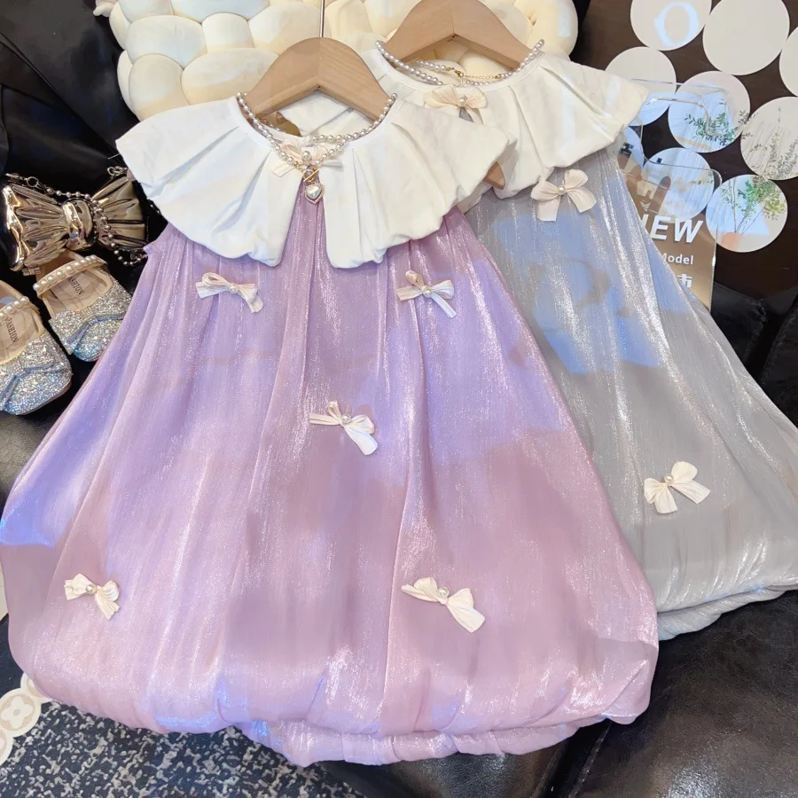

2025 Baby Miu Series Dress with Western Style Evening Cloud Yarn Bow Sleeveless Princess Dress