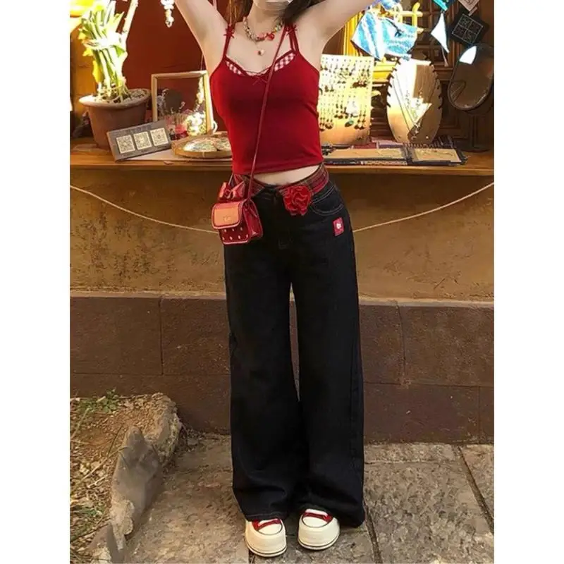 

Джинсы Sanrio с героями мультфильмов «Hello Kitty», летние кавайные прямые широкие брюки для девочек, милые, новый стиль, милые, свободные, повседневные, удобные подарки