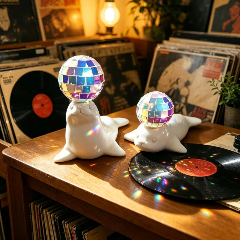 2pcs-Seal-Shaped Disco Ball Suncatcher – Indoor Window Light Refractor (Includes Seal Suncatcher + Adhesive Dots).